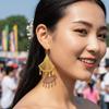 1 pair Temperament Fan Shaped Tassel Earrings Zinc Zinc Alloy Peacock Earrings Thai Golden Eardrops  Women
