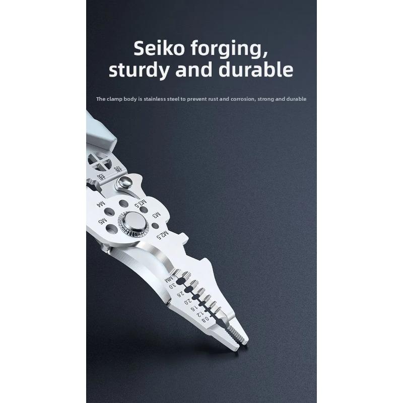 Multifunction Industrial Wire Stripper Cutter Crimper Heavy Duty Stainless Steel Electrical Pliers with Ergonomic Comfort Grip+