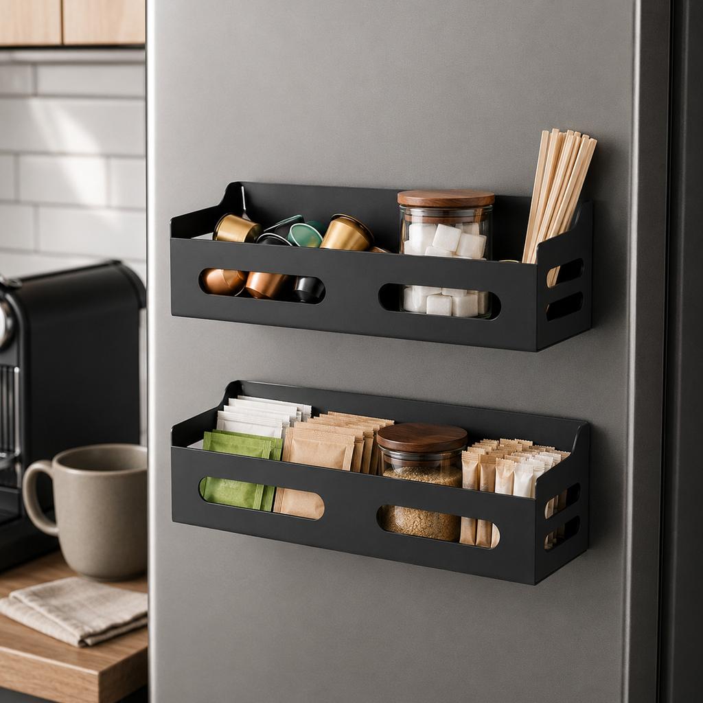 Kitchen Refrigerator Side Hanging Storage Rack No Drilling Wall Mounted Organizer Shelf for Kitchen Supplies and Household Items