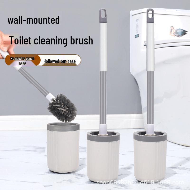 Universal Soft Bristle Toilet Brush with Long Handle and Base for Home Bathroom Cleaning