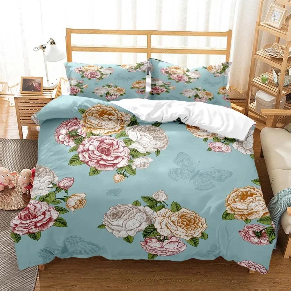 Blumen Digitaldruck Bequeme Bettdecke Bettbezug Kissenbezug Bettwäsche Set Kinderzimmer Dekoration Heimtextilien