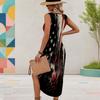 Women Plus Size U Neck Sleeveless Printed Midi Dress Abstract Gold Black High Side Slit