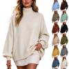 Women's Casual Half Turtleneck Loose Fit Drop Shoulder Sleeve Soft Knit Pullover Sweater
