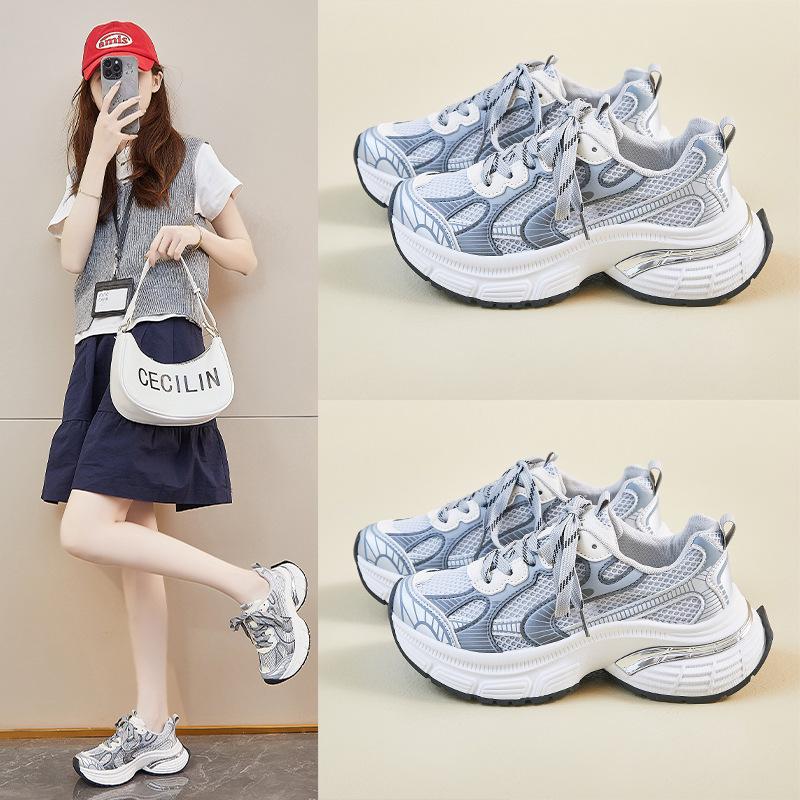 Koreanische New Dad Schuhe für Damen im Sommer Studenten Sport und Freizeit Mesh Atmungsaktiv Dicke Sohle zur Höhenvergrößerung