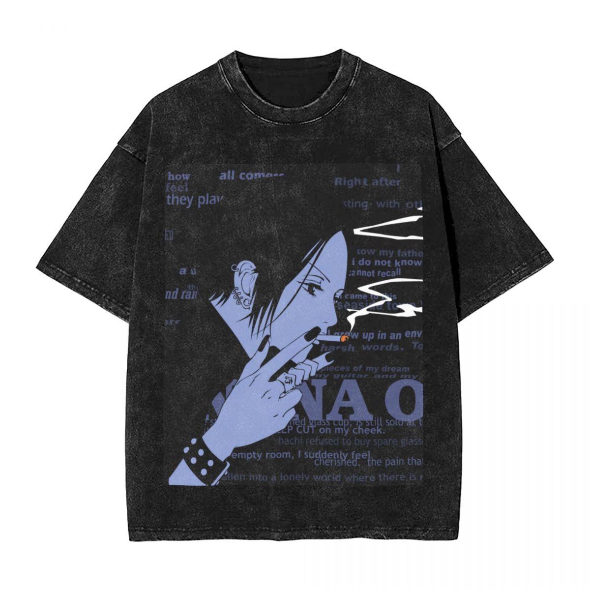 

Washed T Shirt Nana Osaki Anime Black Stones Punk Manga () TShirts Street Streetwear Short Sleeve Summer Tops Tees Men Women S