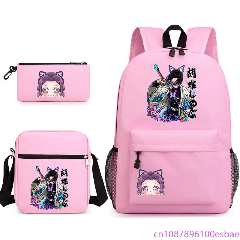 Set Zaino 3 Pezzi per Ragazze Anime Kochou Shinobu Zaino in Oxford Borsa a Tracolla e Astuccio