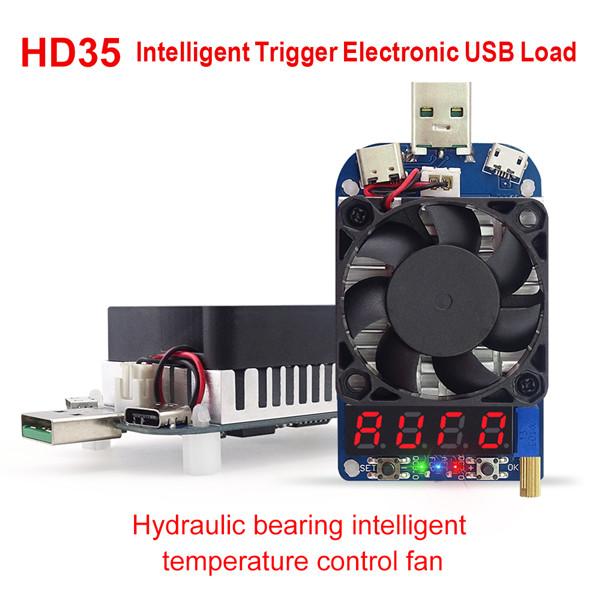 HD35 HD25 Trigger Electronic Load Resistor USB Discharge Battery Tester 35W for QC2.0/3.0 Trigger Adjustable Voltage Current
