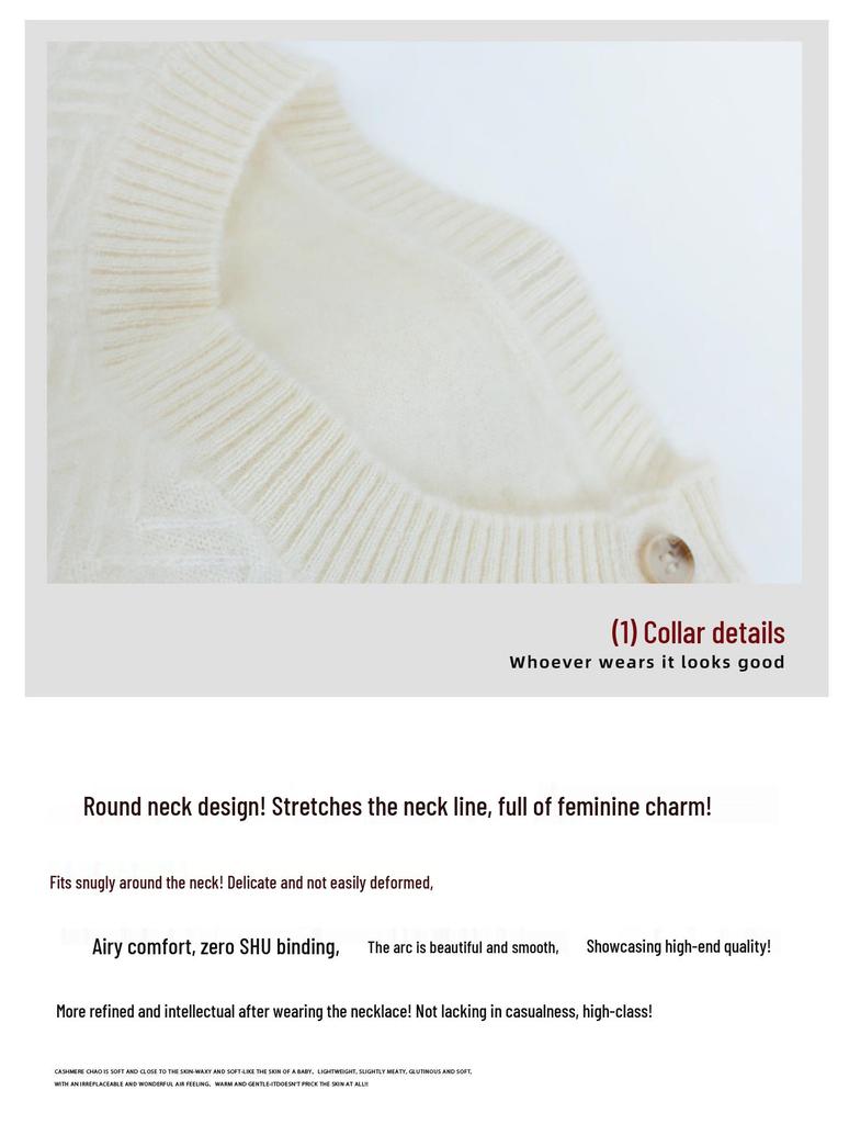 Elegant Style Cashmere Women's Round Neck Pullover Sweater with Diagonal Buttons - Warm, Skin-Friendly, Long Sleeve Autumn/Winter Top
