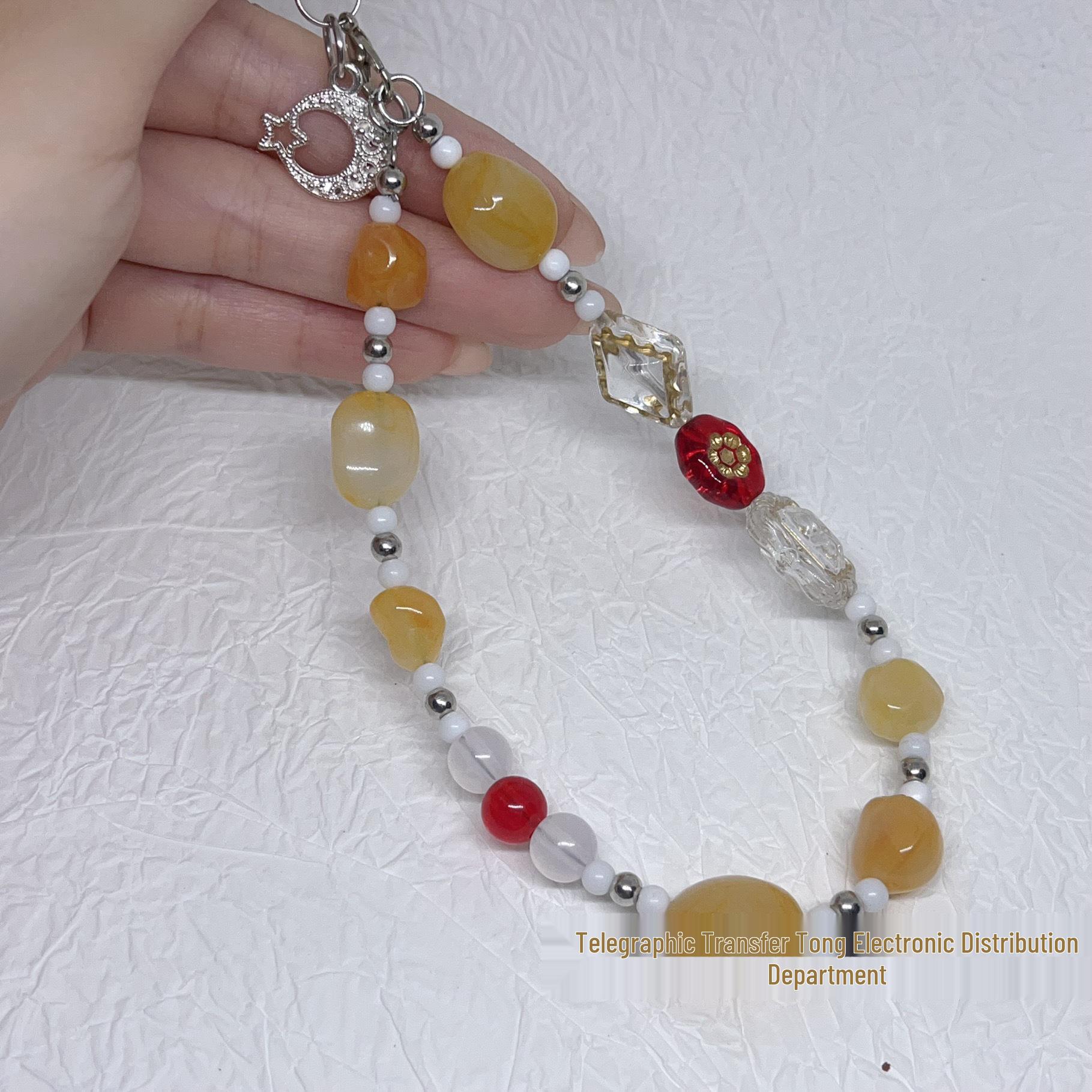 Acrylic Beaded Ombre Phone Chain with Irregular Oval and Flower Charms - Anti-Lost Lanyard