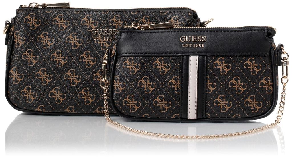 GUESS Kasinta Doppel-Reißverschlusstasche Braun Multi Crossbody,