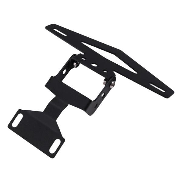 Foldable Adjustable Metal License Plate Holder, Black, Short Tail Design for Motorcycles