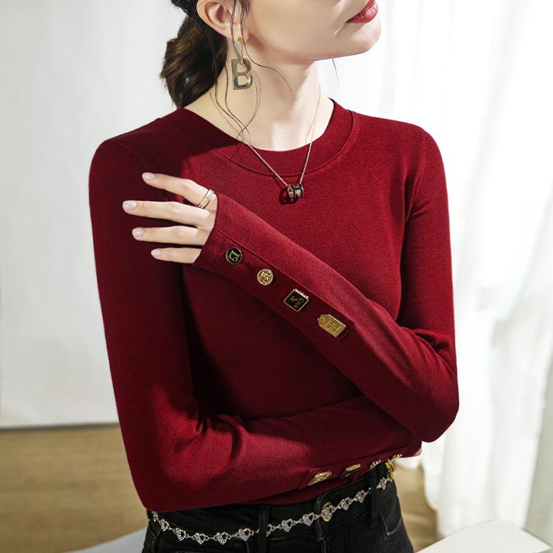 Crew neck bottoming shirt women's inner warm autumn and winter black long-sleeved t-shirt women's imitation cashmere top