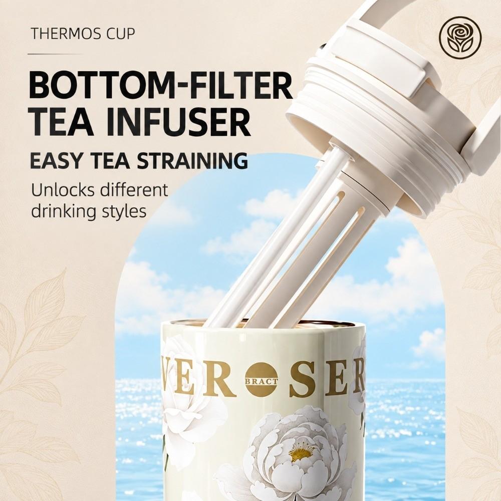 Leakproof Insulated Thermal Cup Floral Printing Vacuum Mug Stainless Steel Tumbler for Lady Girls