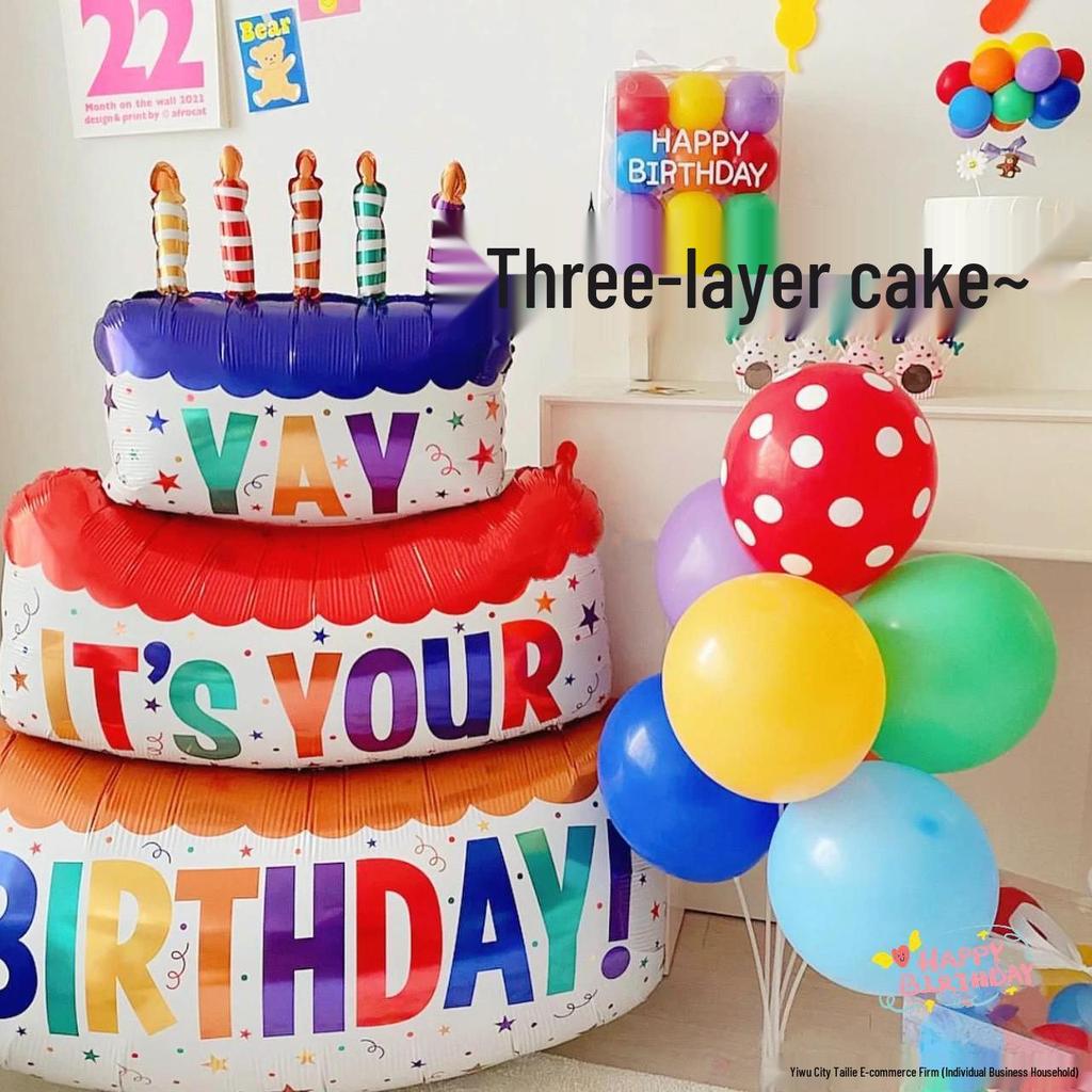 Colorful Large Birthday Cake Foil Balloon for Kids' Party Decoration and Photo Props