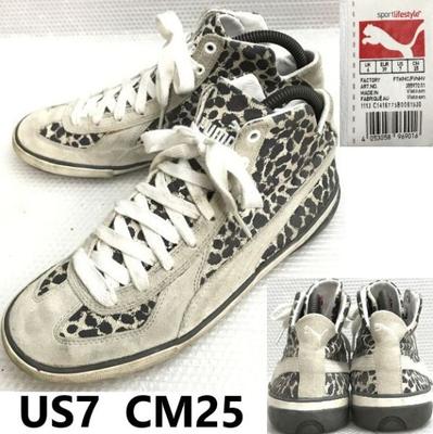 35597201 Leopard Print High Cut Sneakers Short Boots Size 25.0 Gray(USED)