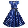 Summer Polka Dot Hepburn Dress with Ribbon - Big Swing Style