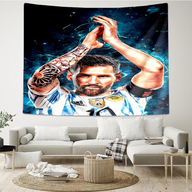 Lionel Messi With World Cup Trophy Tapestry Hanging for Bedroom,Livingroom, Playroom,Decor Art Room Wall Tapestry Holiday and Birthday Gifts