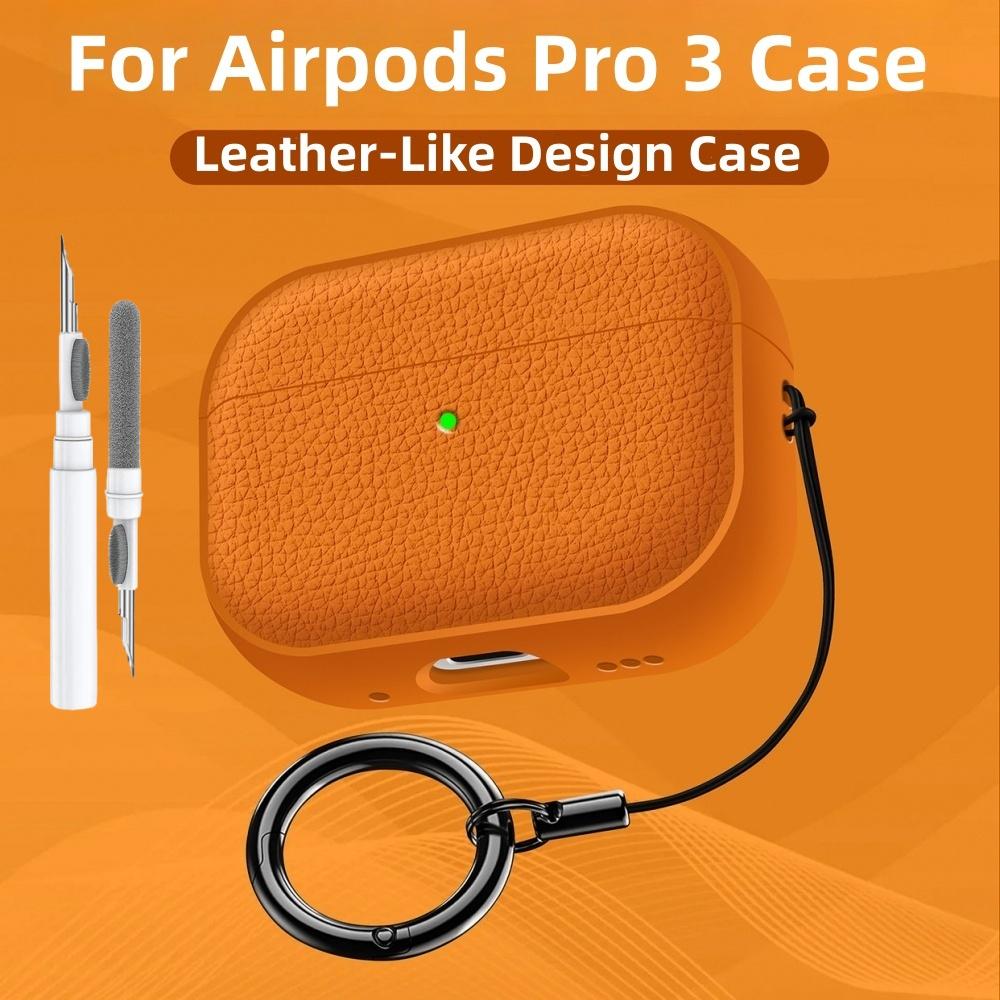 For Airpods Pro 3 Case Soft TPU Leather-Like Design Protective Cover with Lanyard and Cleaner Kit For Apple Latest Airpods Pro 3
