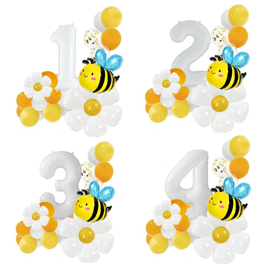 Fresh Air Bee Daisy Birthday Balloon White 32-Inch Digital Balloon Column Site Decoration Scene Arrangement