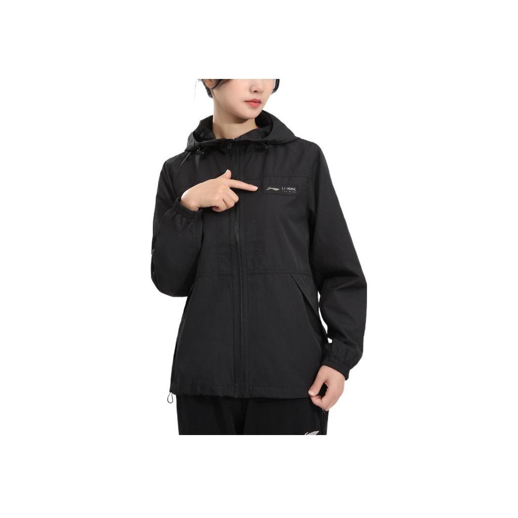 Li Ning Logo Printed Zip-Up Hoodie Women jackets Black AFDR832-6