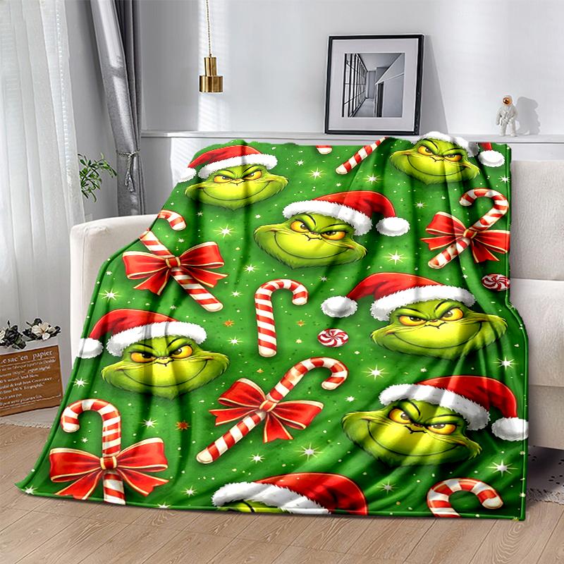 1Pc Grinch Christmas Blanket Soft And Comfortable Casual Warm Camping Travel Christmas Halloween Gift M921616