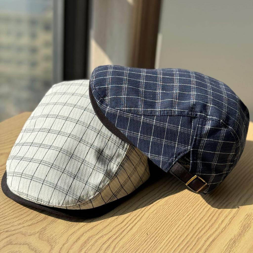 Spring and Autumn Japanese-style retro plaid forward cap for women, fashionable and casual versatile duckbill cap that makes the face look smaller,