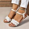 Women's Elegant Floral Embellished Slip-On Sandals  Lightweight Flat Sandals with Elastic Ankle Strap, Open-Toe Summer Beach Shoes