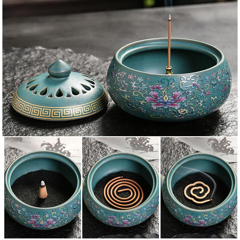 Enamel Backflow Incense Burner 2025 Ceramics 4 Hours Coil Incense Base Implies Beauty for Home Decor Ornaments