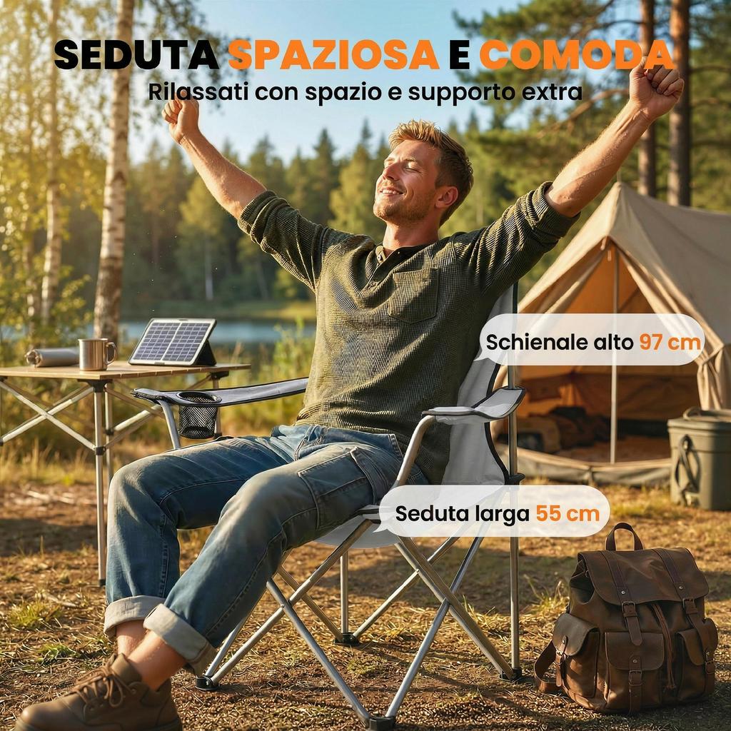 Camping Chair Set of 2 Portable Folding Outdoor Camp Chair with Cup Holders and Carry Bag Grey
