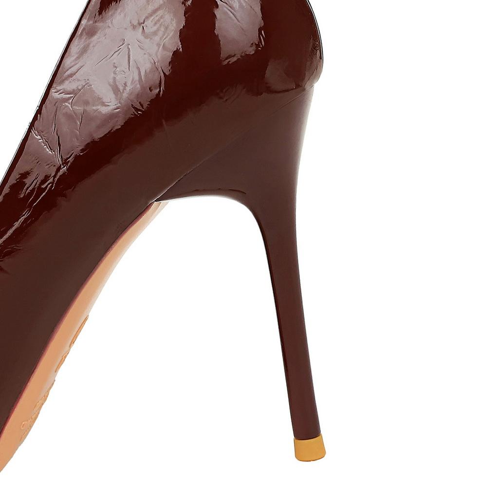 Shallow Heeled High Heels for Women, Pointed Iron Toe Decorative Super High Heels, Patent Leather Single Shoes