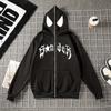 Zip Up Spider Print Hoodies Oversized Sweatshirt Coat Fashion Men Streetwear Hoodies  Female