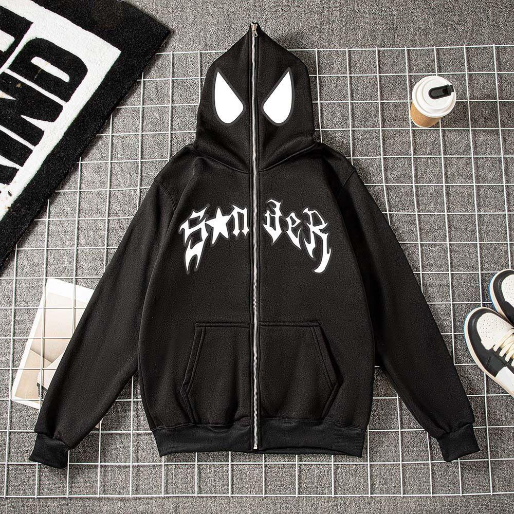 Zip Up Spider Print Hoodies Oversized Sweatshirt Coat Fashion Men Streetwear Hoodies  Female