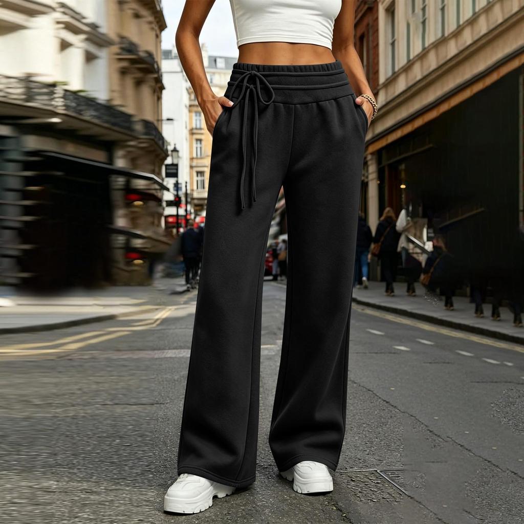 Women's Color Loose Fit Drawstring Sweatpants with Pockets for Casual Wear