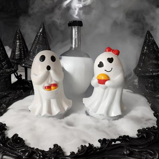 Halloweenská figurka ducha Roztomilá malá bílá soška ducha Stolní ozdoby ducha Pryskyřičné řemesla pro vnitřní venkovní verandu Domácí stolní dekorace