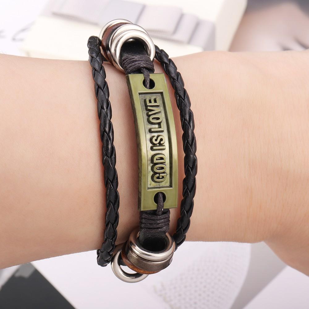 New Multi-Layer Leather Woven Beads Jesus Bracelet Charm Men's Bracelet Fashion Religious Christian Accessories Talisman Jewelry