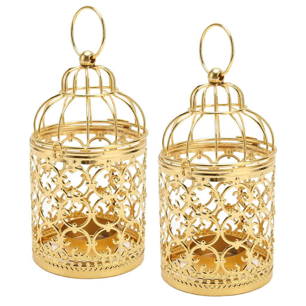 2 Pcs Bird Cage Candle Holder Vintage Exquisite Elegant Hollow Out Pattern Metal Candlestick for Party Decoration