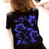 Front Back Print Black Orchid Floral Print T-Shirt | Modern Botanical Art Tee