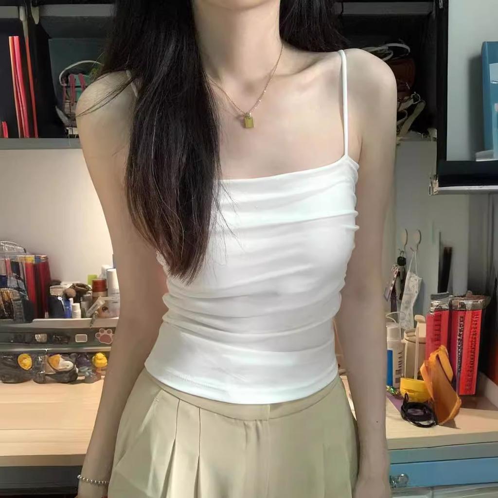 Hot Girl Camisole Women's Inner Wear with Breast Pads, Beautiful Back Underwear, Pleated Design, Niche Sleeveless Top