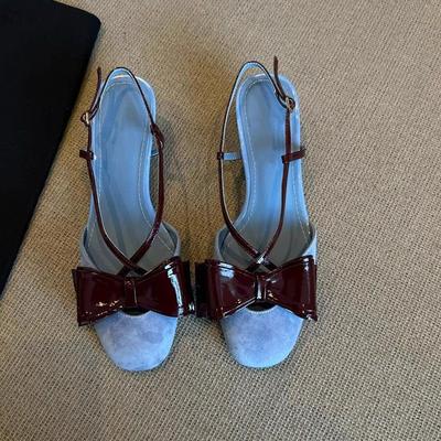 Mode Rosett Höga Klackar Damsandaler Mary Jane Skor Sommar 2025 Eleganta Klänningsskor Chunky Skor Kvinna Tofflor Slingback Sandaler