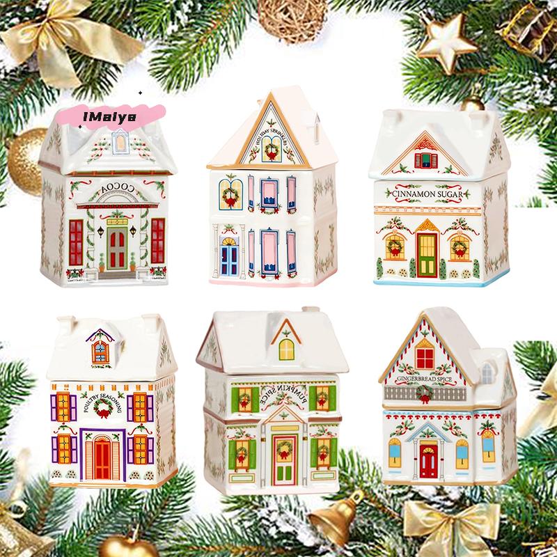 Mini Christmas Gingerbread House Spice Jar Set Holiday Village Festive Kitchen Decor with Countertop Christmas Candle