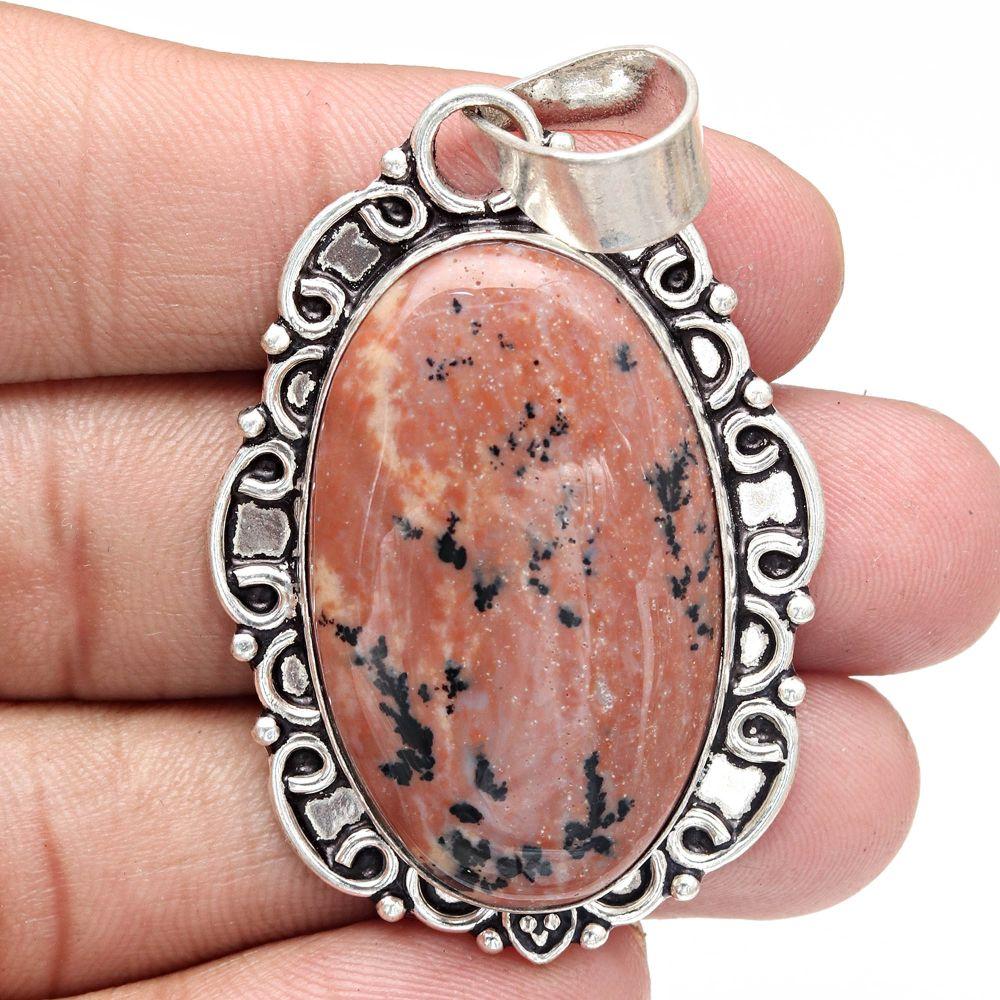 Pendant Hunny Dendritic Opal Gemstone Handmade Silver Jewelry 2.25"