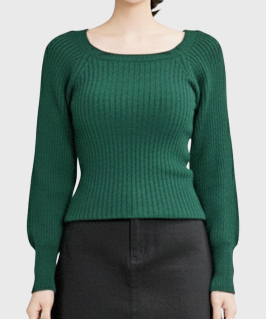 Keulleiseu Stephanie Ribbed Square Neck Puff Sleeve Knit_Ivory
