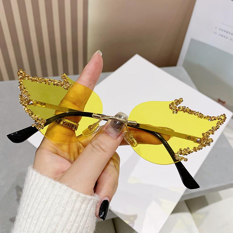 Frameless Diamond Set Big Flame Personality Luxury Flash Diamond Sunglasses Halloween Sunglasses