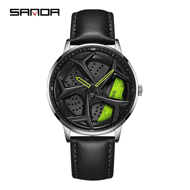Sanda Men's Waterproof Alloy Quartz Watch with Creative Rotating Dial