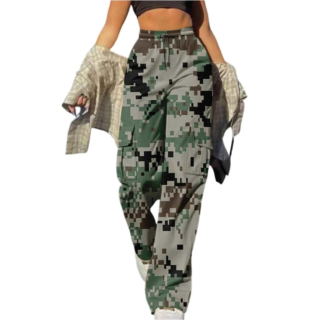 Womens Trendy Casual Streetwear Baggy Cargo Pants With Pockets Wide Leg Trousers Loose Overalls Long Pants