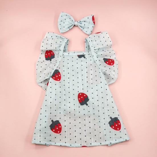 Pet Dog Dress Extra Soft Breathable Exquisite Pattern Sleeveless Washable Dress-up Cotton Floral Print Dog Dress with Bow-knot Headwear Pet Supplies