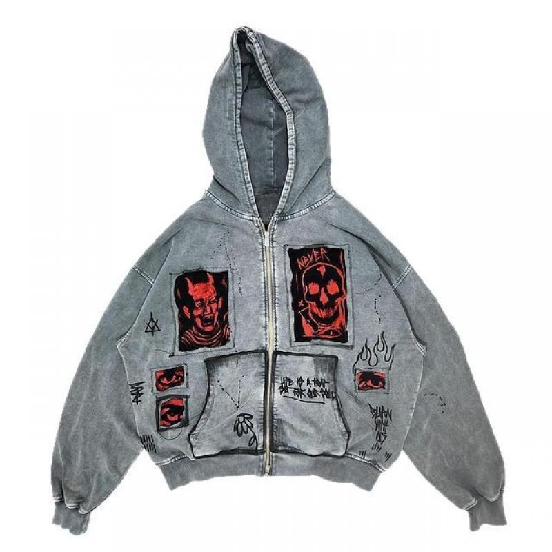 Sudadera con capucha unisex extragrande con estampado gráfico de demonio 3D Cuello redondo retro Ajuste holgado Streetwear Otoño