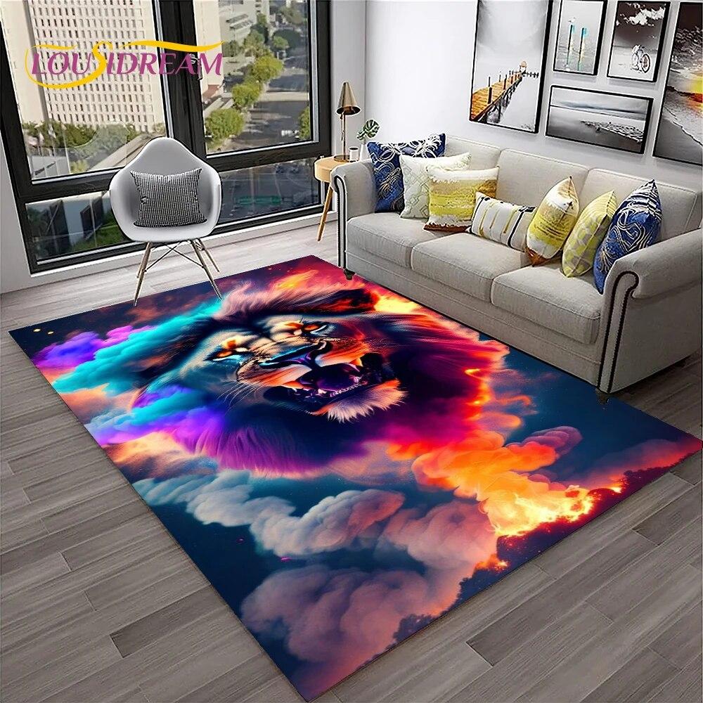 Cartoon Lion Animals Dream 3D Carpet Rug for Home Living Room Bedroom Sofa Doormat Decor,Kid Play Area Rug Non-slip Floor Mat