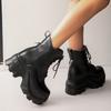 Fashion Women's Chunky Platform Combat Boots Lace Up Gothic Punk High Heel Ankle Boots Women Plus Size 42 Fashion Black Motorcycle Shoes