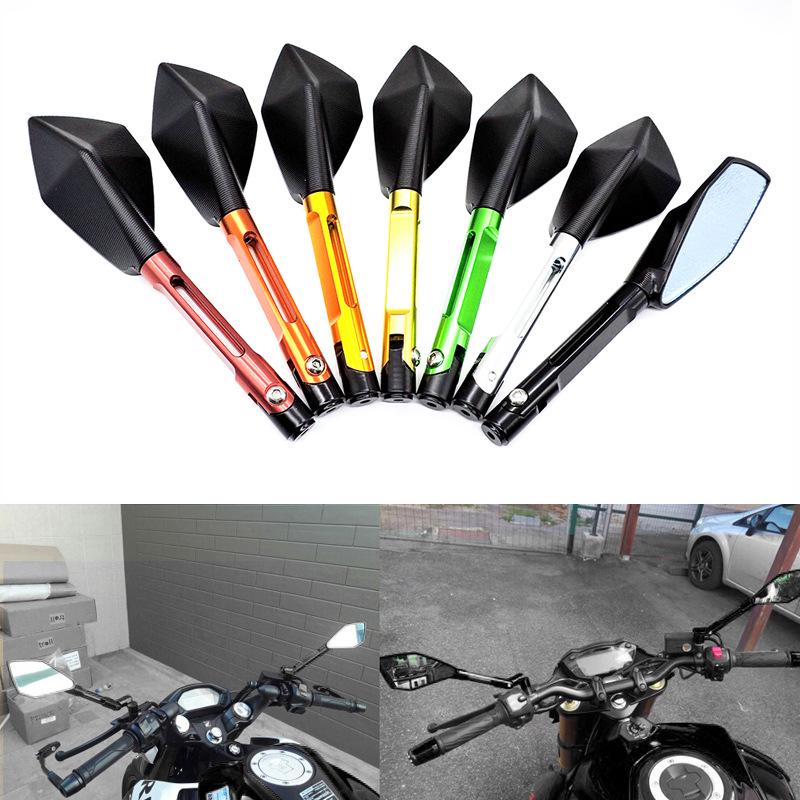 Pentagonal CNC Universal Motorcycle Rearview Reflective Mirror - Personalized Design, Hot Sale Reversing Assist. Blue Glass Short Rod Black Purple